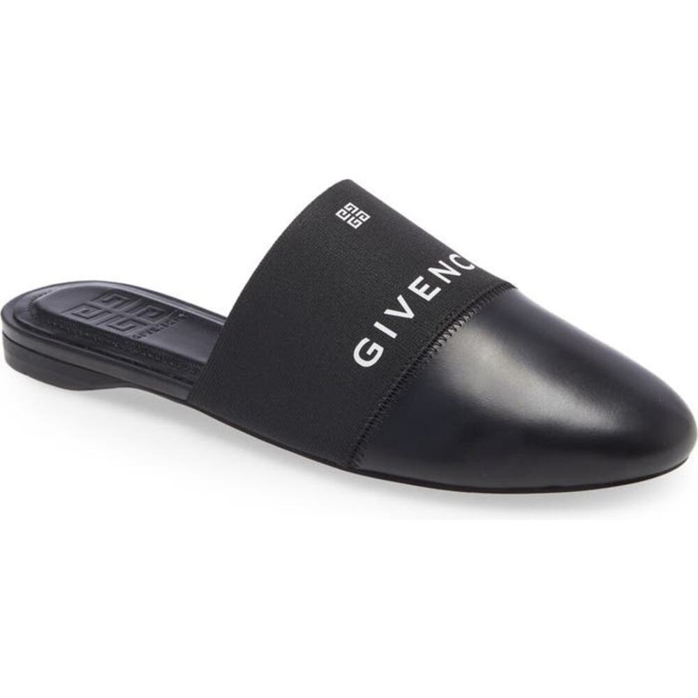 Givenchy Bedford Black Logo Print Leather Slip On Mules Size 6.5